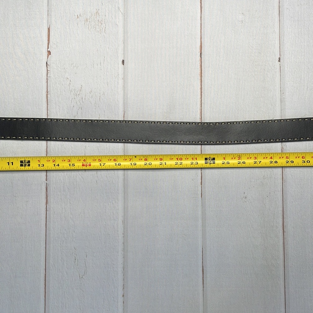 Anne Klein L Belt Black Exposed Stitching Large Ladies Leather Silver Hardware - Picture 10 of 13